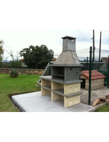 Barbecue avec brasero, double cheminée, support, table, deux étagères