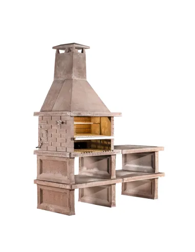 Barbecue avec brasero, double cheminée, support, table, deux étagères