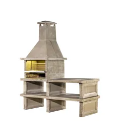 Barbecue avec brasero, double cheminée, support, table, deux étagères 2