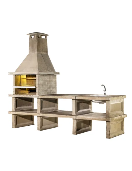 Barbecue complet avec table, évier et étagères