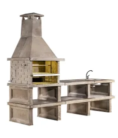 Barbecue complet avec table, évier et étagères