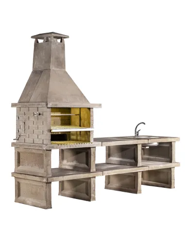 Barbecue complet avec table, évier et étagères