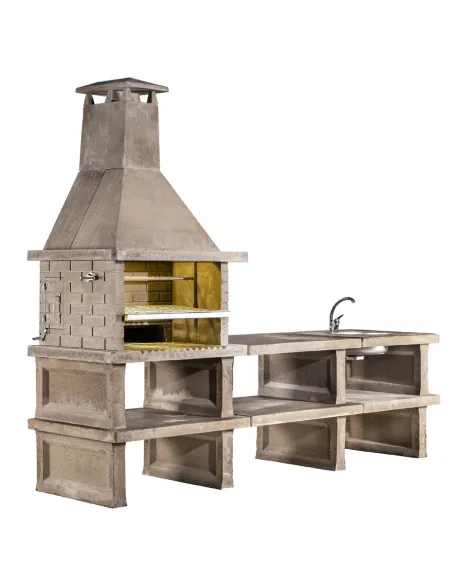 Barbecue complet avec table, évier et étagères