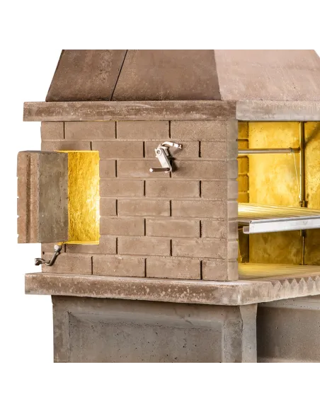 Barbecue avec brasero, double cheminée, support, table, deux étagères